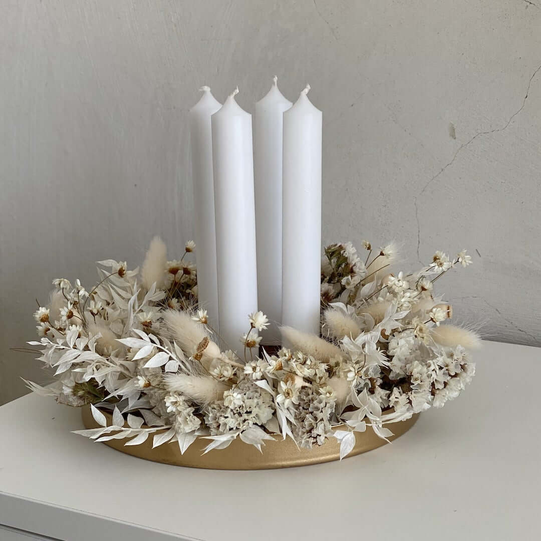 Kerzentablett aus Metall für Adventskranz I Trockenblumengesteck | magnetisch