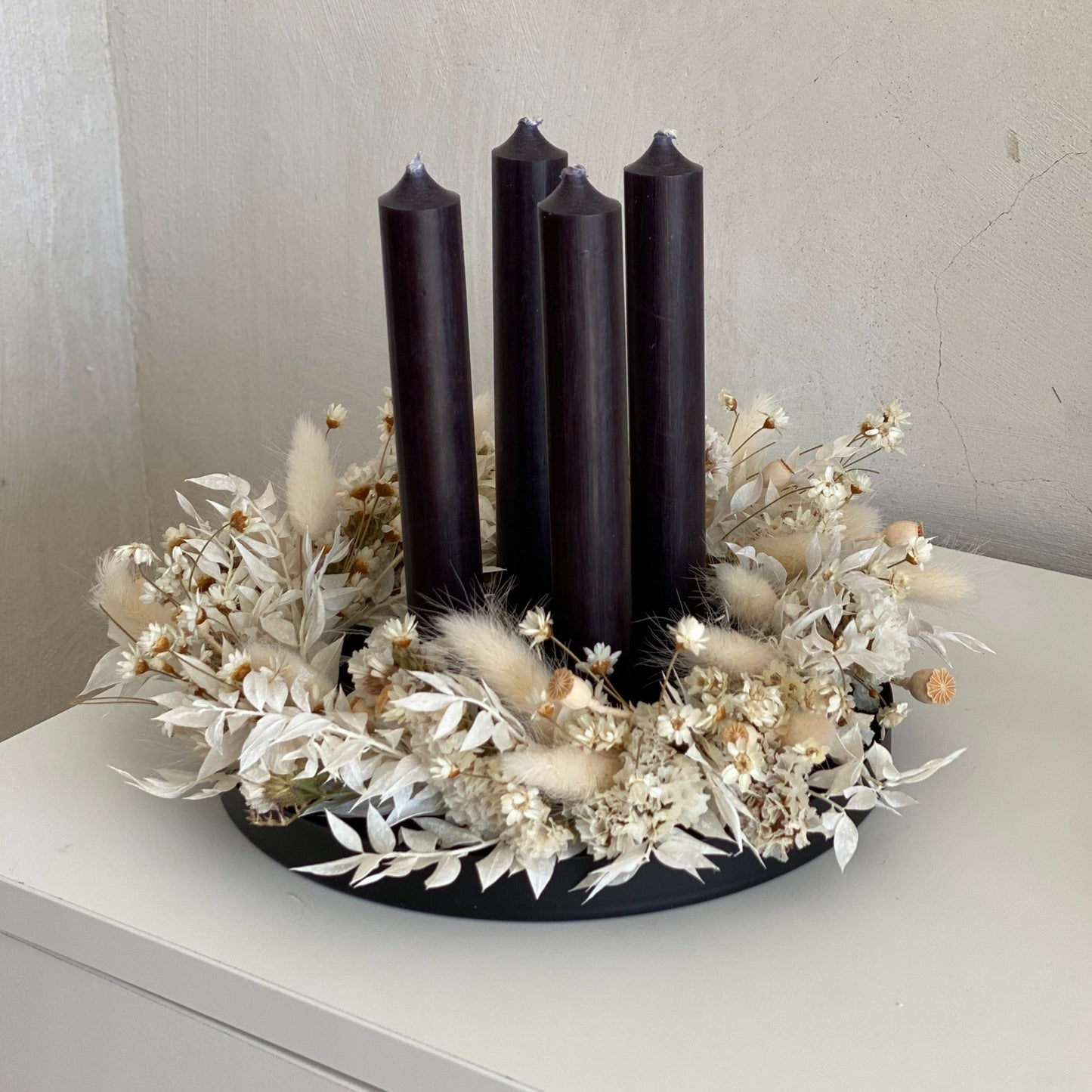Kerzentablett aus Metall für Adventskranz I Trockenblumengesteck | magnetisch