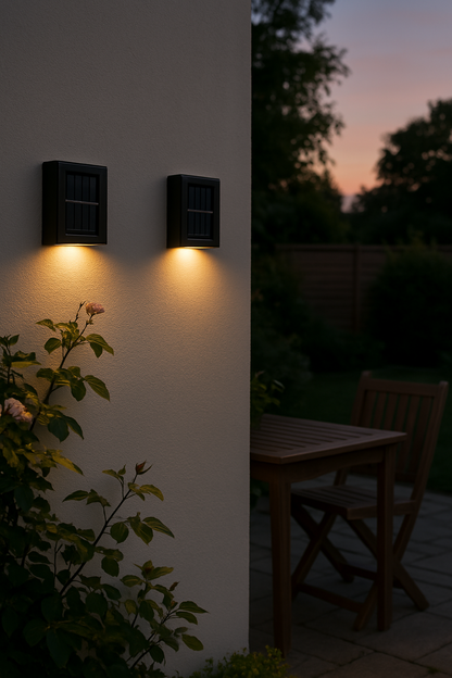 SolarGlow™ LED Solar Wandlampen – Kabellos, Wetterfest & Stimmungsvolles Licht für Außenbereiche